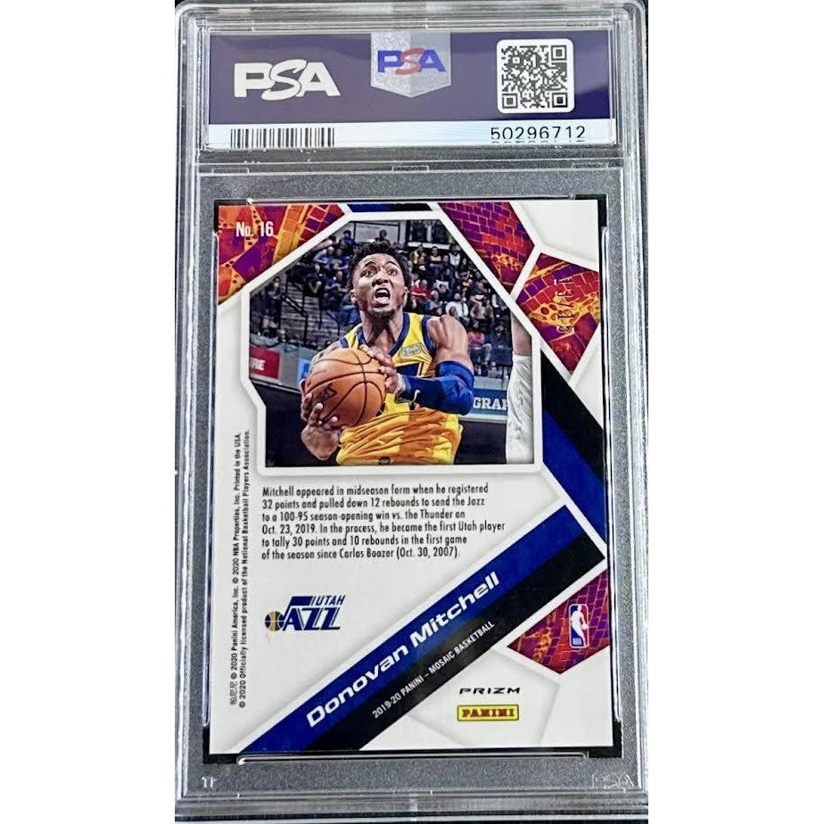 Donovan Mitchell 2019 Panini Mosaic Will/Win – Blue Fluorescent #16 PSA 10