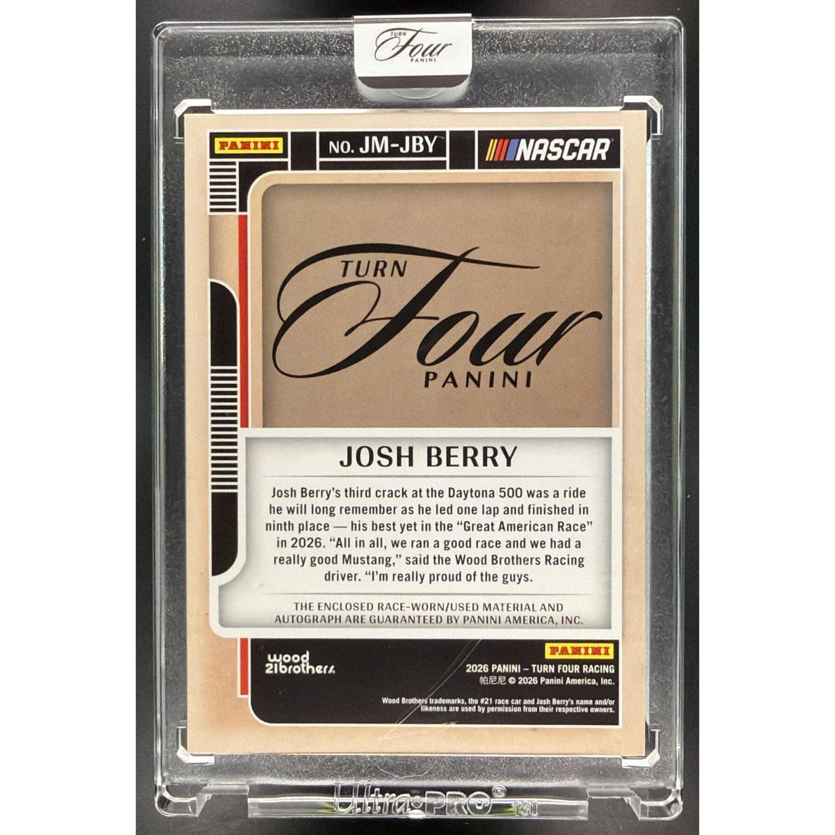 2026 Panini Four Racing Josh Berry #JM-JBY Jumbo Memorabilia 07/25 Non-Graded