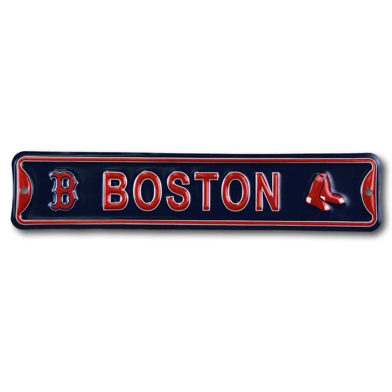 Boston Red Sox City Logo Steel Embossed Mini Street Sign – Official MLB Wall Décor
