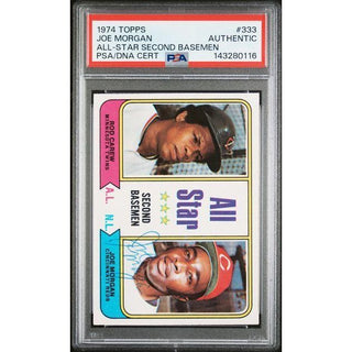 Joe Morgan 1974 Topps #333 All Star Second Basemen Cert. Auto. PSA/DNA Cert.