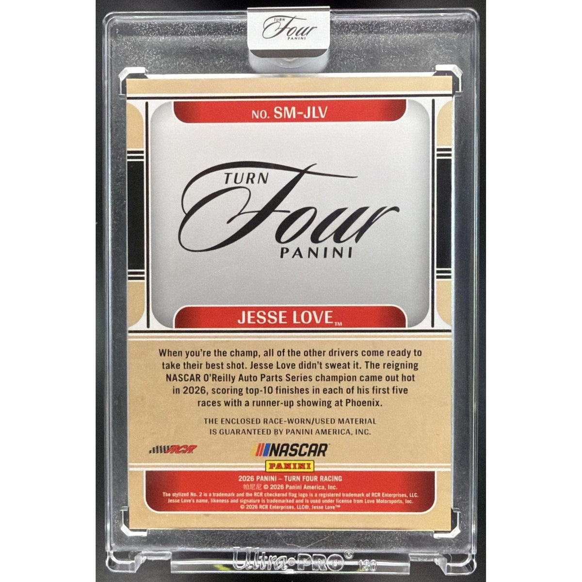 2026 Panini Four Racing Jesse Love #SM-JLV Sheet Metal Swatches 078/199 Non-Graded