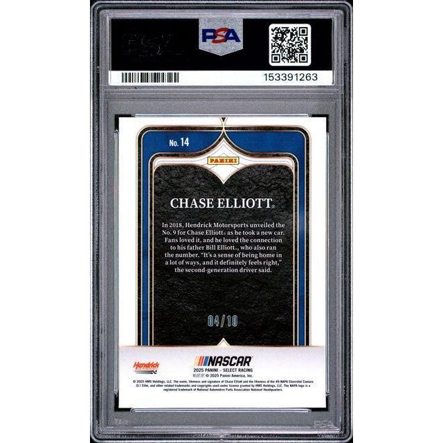 Chase Elliott 2025 Select NASCAR Numbers Gold Ice Prizm #14 PSA 10