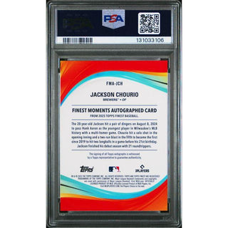Jackson Chourio 2025 Topps Finest Finest Moments AU-Green Refractor #FMAJCH – PSA 9