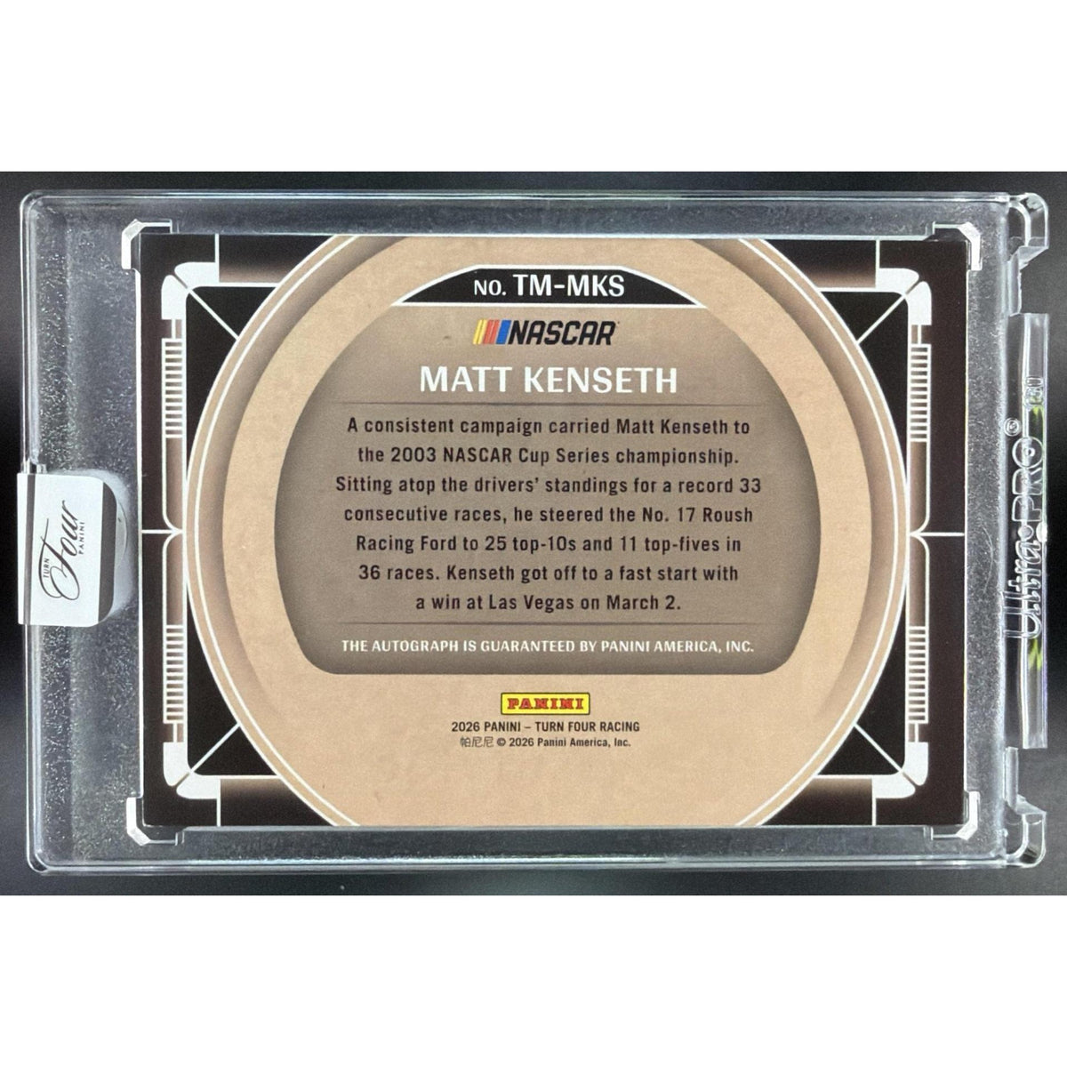 2026 Panini Four Racing Matt Kenseth #TM-MKS Timeless Moments 02/75 Non-Graded