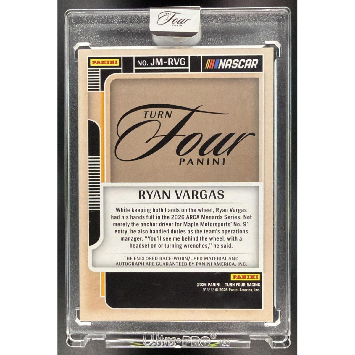 2026 Panini Four Racing Ryan Vargas #JM-RVG Jumbo Memorabilia 17/20 Non-Graded