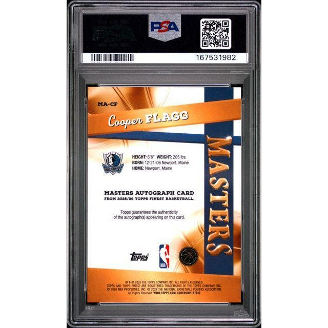 2025 Topps Finest Masters Autographs #MA-CF Cooper Flagg Masters AU-Blue X-Fractor PSA 9