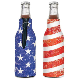 Patriotic Stars & Stripes Bottle Cooler with Zipper – Collapsible