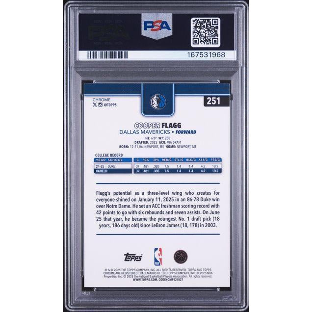 2025 Topps Chrome #251 Cooper Flagg Prism Refractor PSA 10