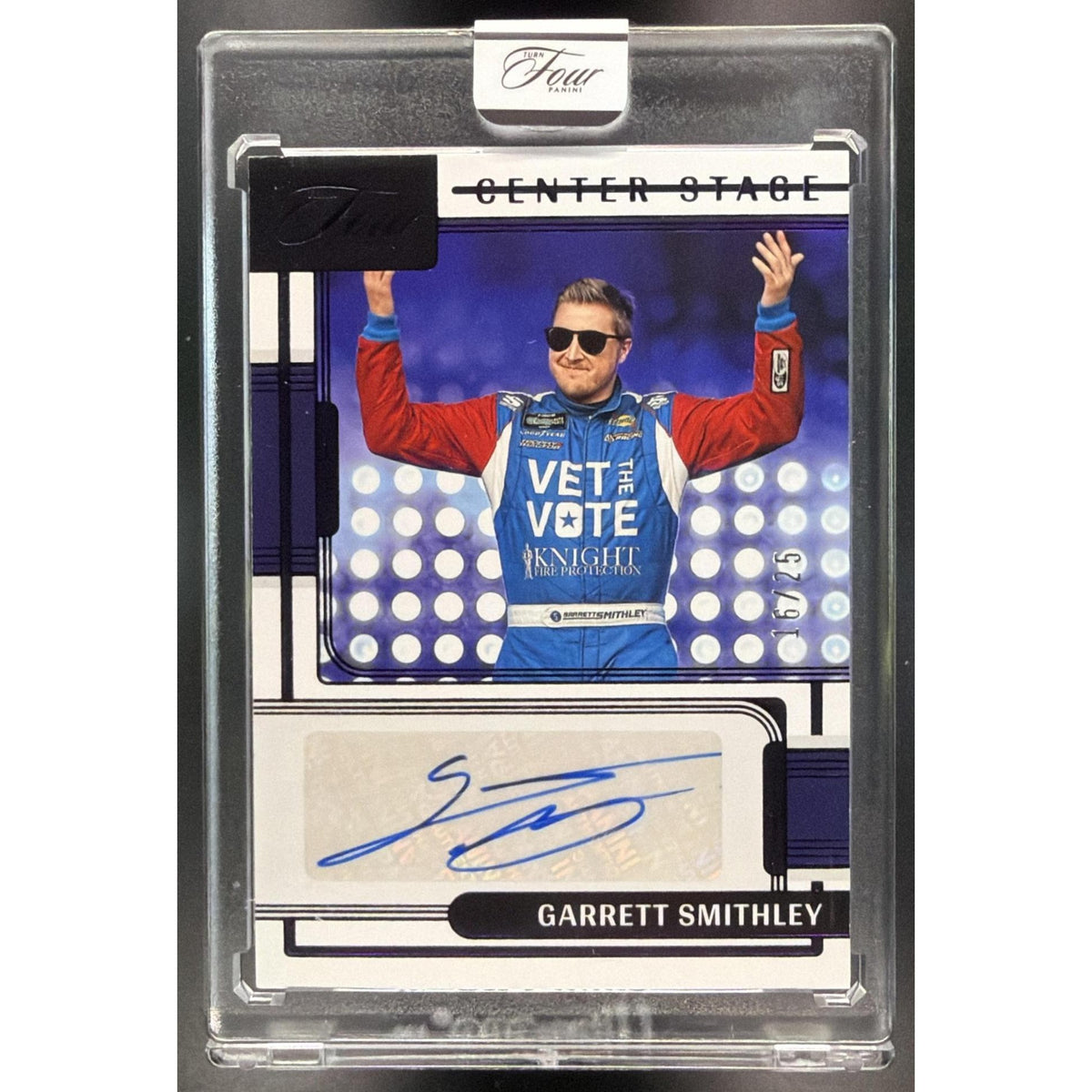 2026 Panini Turn Four Racing Center Stage-Purple Garrett Smithley #CS-GSM Autograph 16/25 Non-Graded