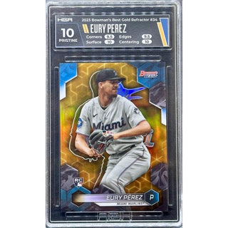 Eury Perez 2023 Bowman’s Best Gold Refractor #34 HGA 10