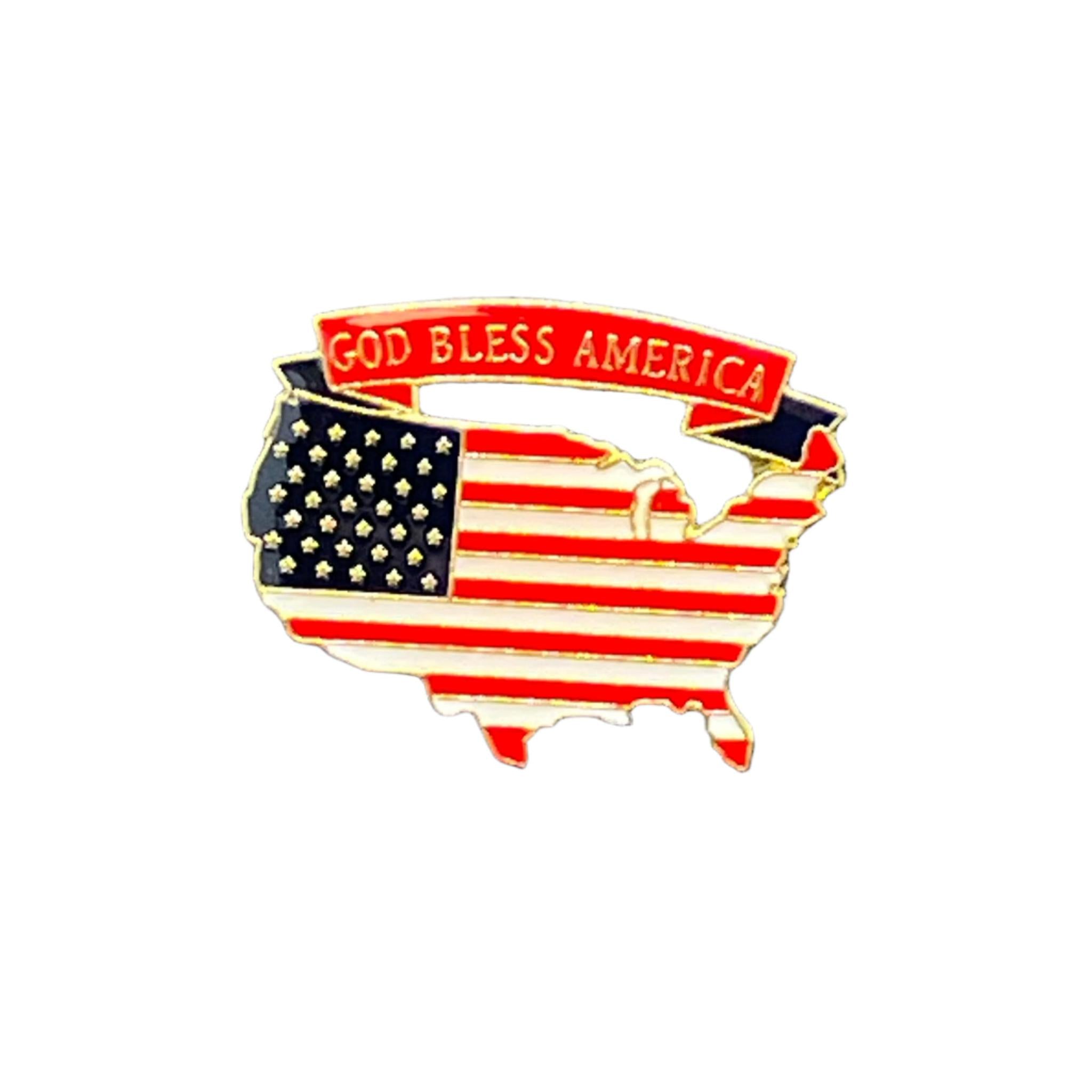 God Bless America USA Flag Lapel Pin – Patriotic United States Shaped Enamel Pin