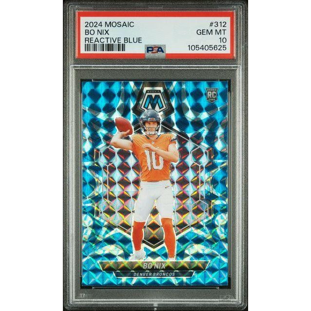 Bo Nix 2024 Panini Mosaic Football Reactive Blue #312 PSA 10
