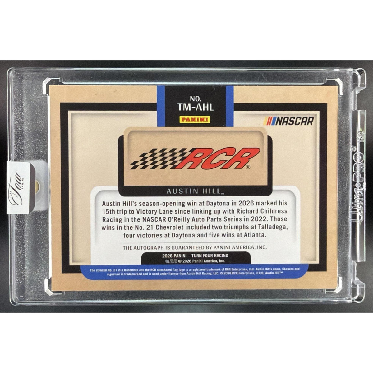 2026 Panini Four Racing Austin Hill #TM-AHL Team Icons Signatures 15/25 Non-Graded