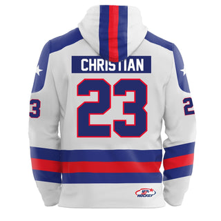 Dave Christian USA Hockey Miracle on Ice 1980 Team Jersey Official White Hoodie