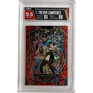 Trevor Lawerence: 2022 Panini Select Club Level Red Disco Prizm #254 HGA 9.5