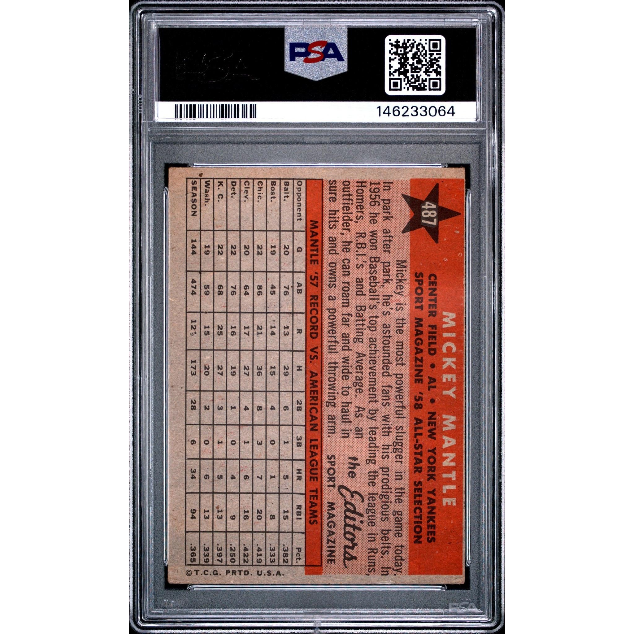 Mickey Mantle 1958 Topps All Star #487 PSA 3