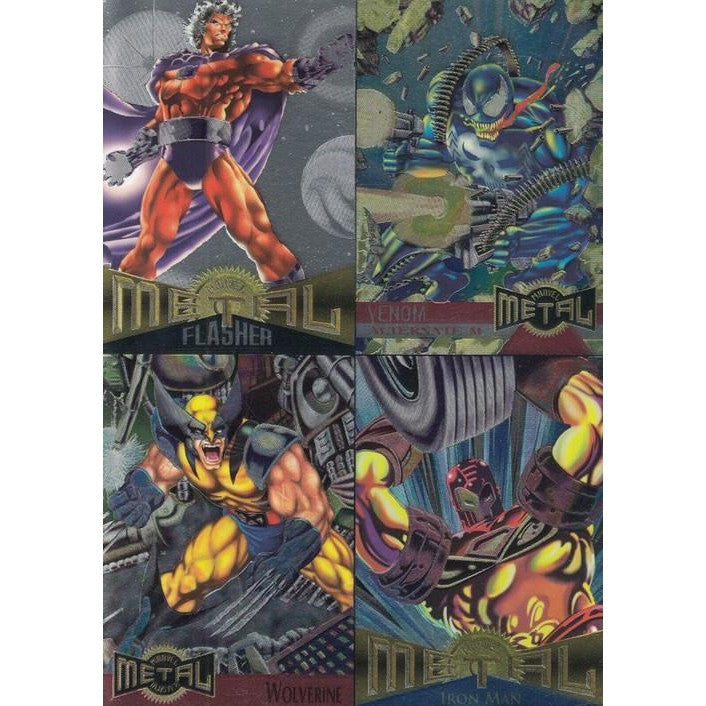 Marvel Metal Inaugural Season '95 Un-Cut Sheet Set of 4 Flasher/Venom/Wolverine/Iron Man