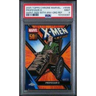 Professor X 2025 Topps Chrome Marvel Giant-Size 50th Anniversary Orange Refractor #XM8 – PSA 9