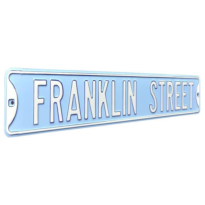 North Carolina Tar Heels Franklin Street 6" x 36" Embossed Steel Street Sign – Official NCAA Wall Décor