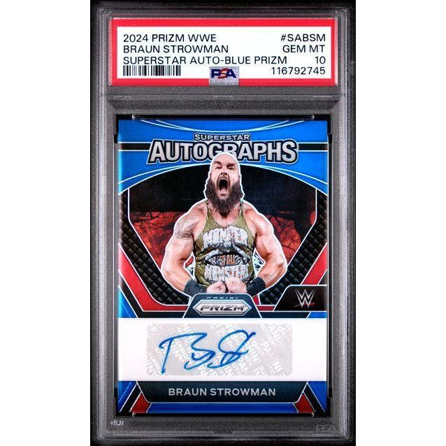 Braun Strowman 2024 WWE Prizm Superstar Auto Blue Prizm #SABSM PSA 10