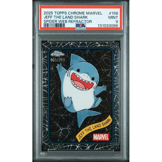 Jeff the Land Shark 2025 Topps Chrome Marvel Spider Web Refractor #156 PSA 9