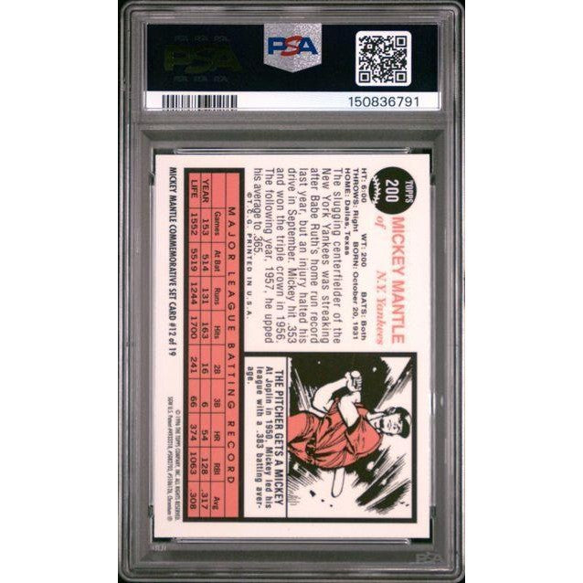 Mickey Mantle 1996 Topps Mantle Finest Refractor 1962 Reprint #12 PSA 8