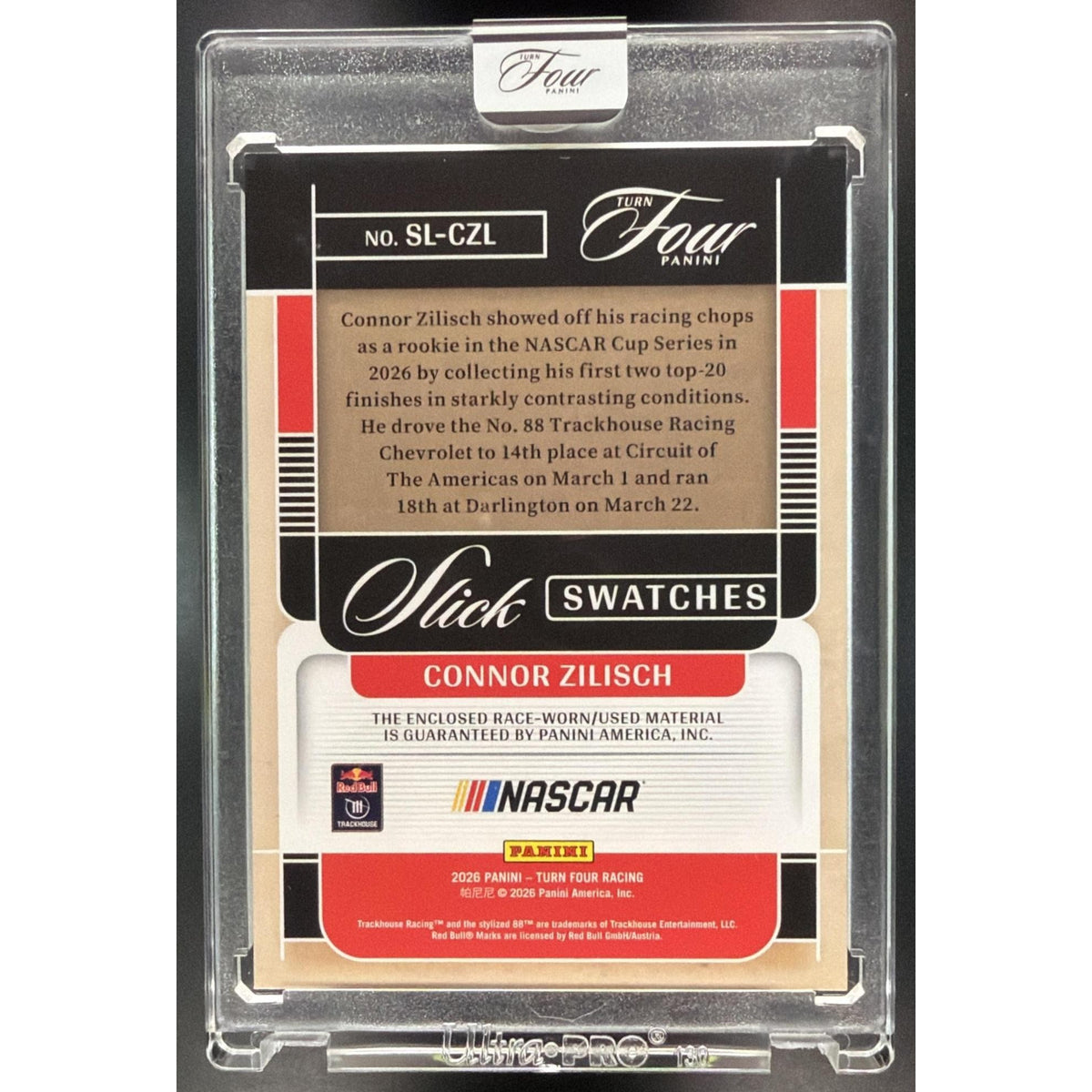 2026 Panini Four Racing Connor Zilisch #SL-CZL Slick Swatches 14/25 Non-Graded