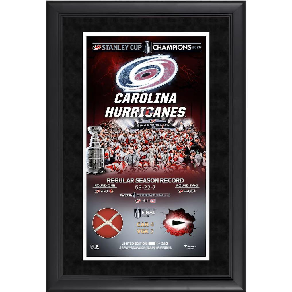 Carolina Hurricanes 2026 Stanley Cup Champions Framed Collage 10" x 18" | Game-Used Net & Puck