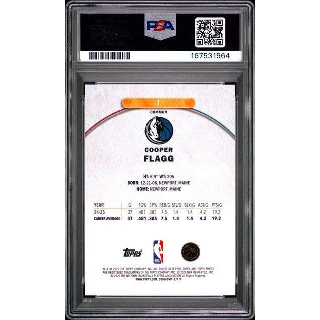 2025 Topps Finest #1 Cooper Flagg Blue X-Fractor PSA 10