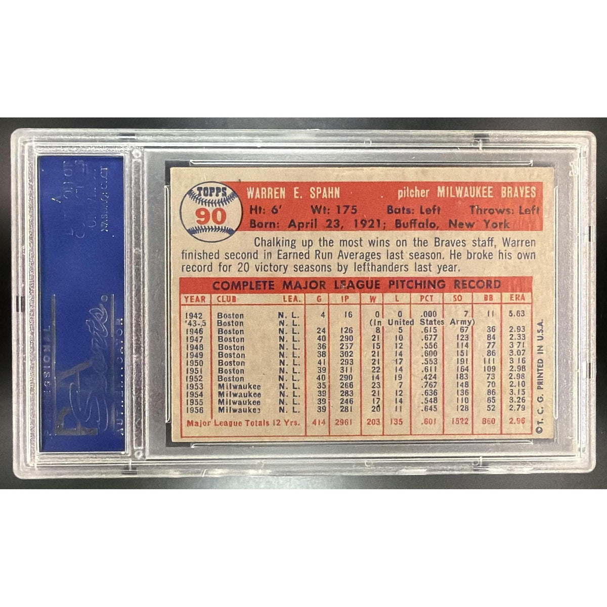 1957 Topps Baseball Warren Spahn #90 PSA 5