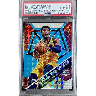 Donovan Mitchell 2019 Panini Mosaic Will/Win – Blue Fluorescent #16 PSA 10
