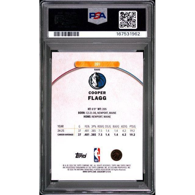 2025 Topps Finest #201 Cooper Flagg PSA 10