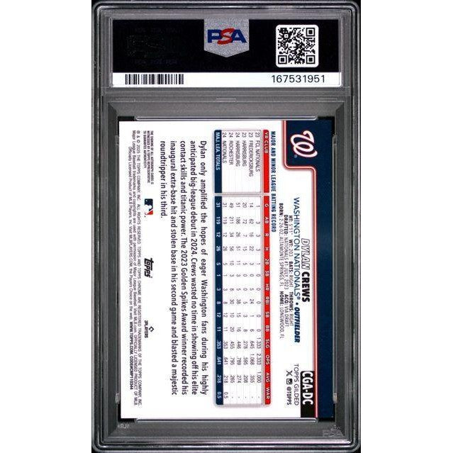 2025 Topps Gilded Collection Topps Chrome Gold Autographs #CGA-DC Dylan Crews Blue/Gold PSA 9