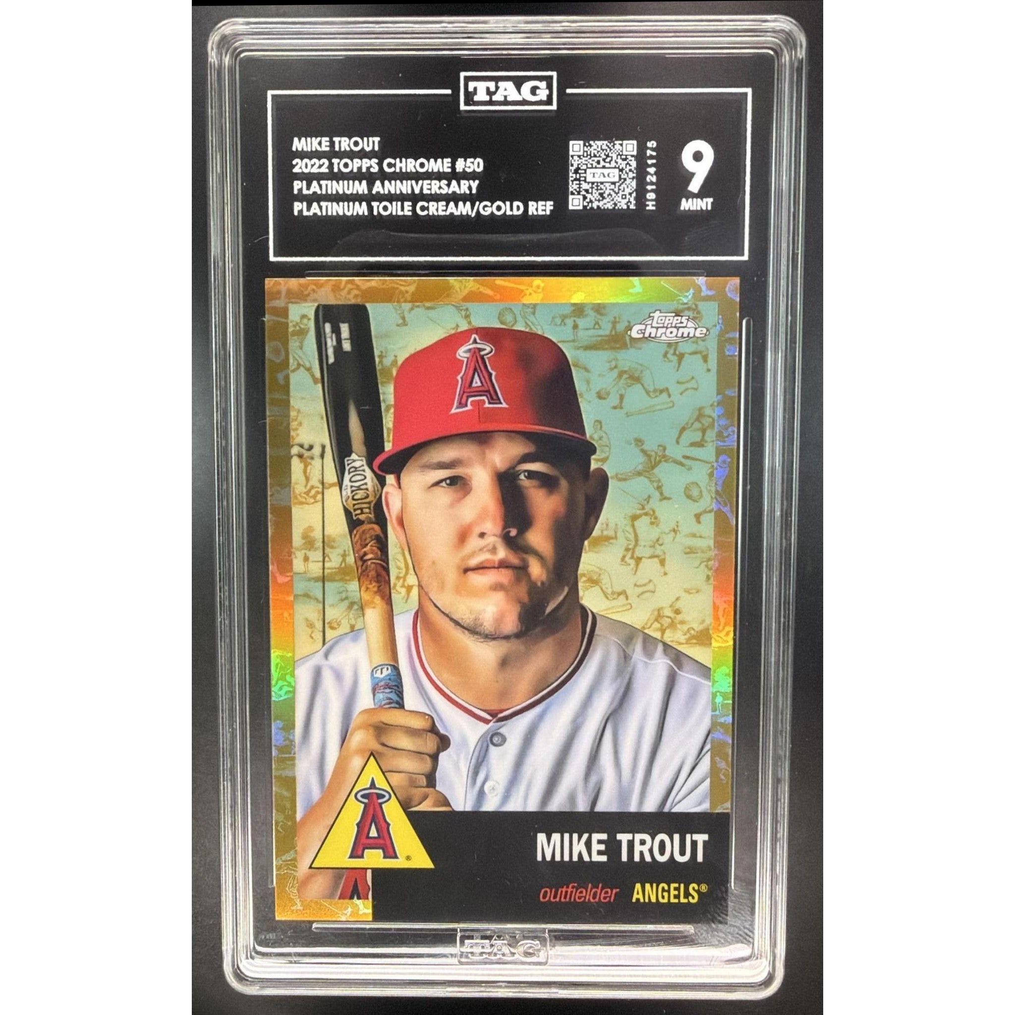 Mike Trout 2022 Topps Chrome Platinum Anniversary Toile Cream Gold Refractor #/50 TAG 9