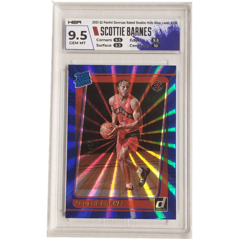 Scottie Barnes: 2021-22 Panini Donruss Rated Rookie Holo Blue Laser #236 HGA 9.5