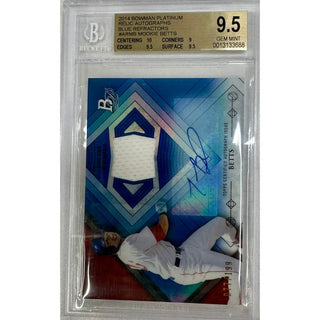 Mookie Betts: 2014 Bowman Platinum Relic Autographs Blue Refractors #ARMB Beckett 9.5