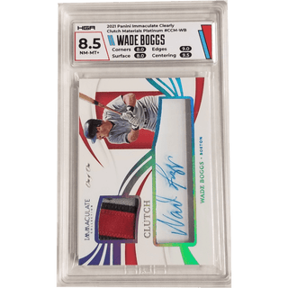 Wade Boggs: 2021 Panini Immaculate Clearly Clutch Materials Platinum #CCM-WB HGA 8.5