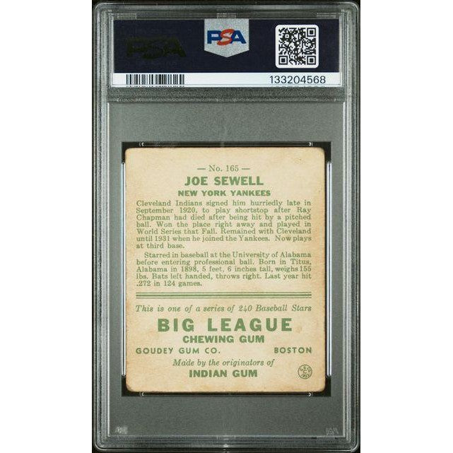 Joe Sewell 1933 Goudey #165 PSA 1.5