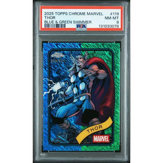 Thor 2025 Topps Chrome Marvel Blue & Green Shimmer #119 – PSA 8
