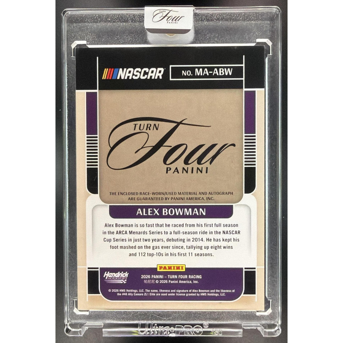 2026 Panini Four Racing Alex Bowman #MA-ABW Memorabilia Autographs 13/49 Non-Graded
