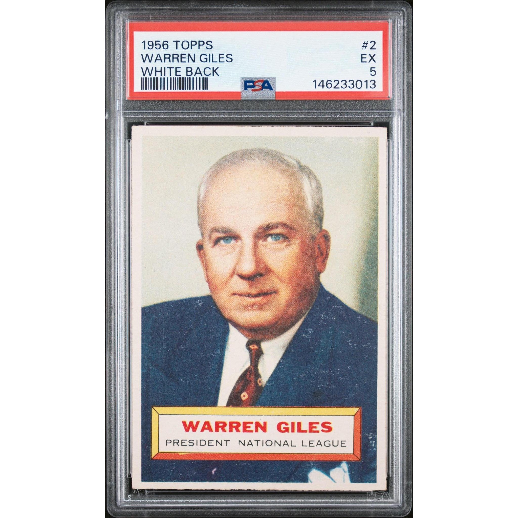 Warren Giles 1956 Topps White Back #2 PSA 5