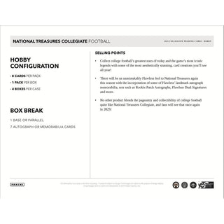 2025 Panini National Treasures Collegiate Football Hobby Box