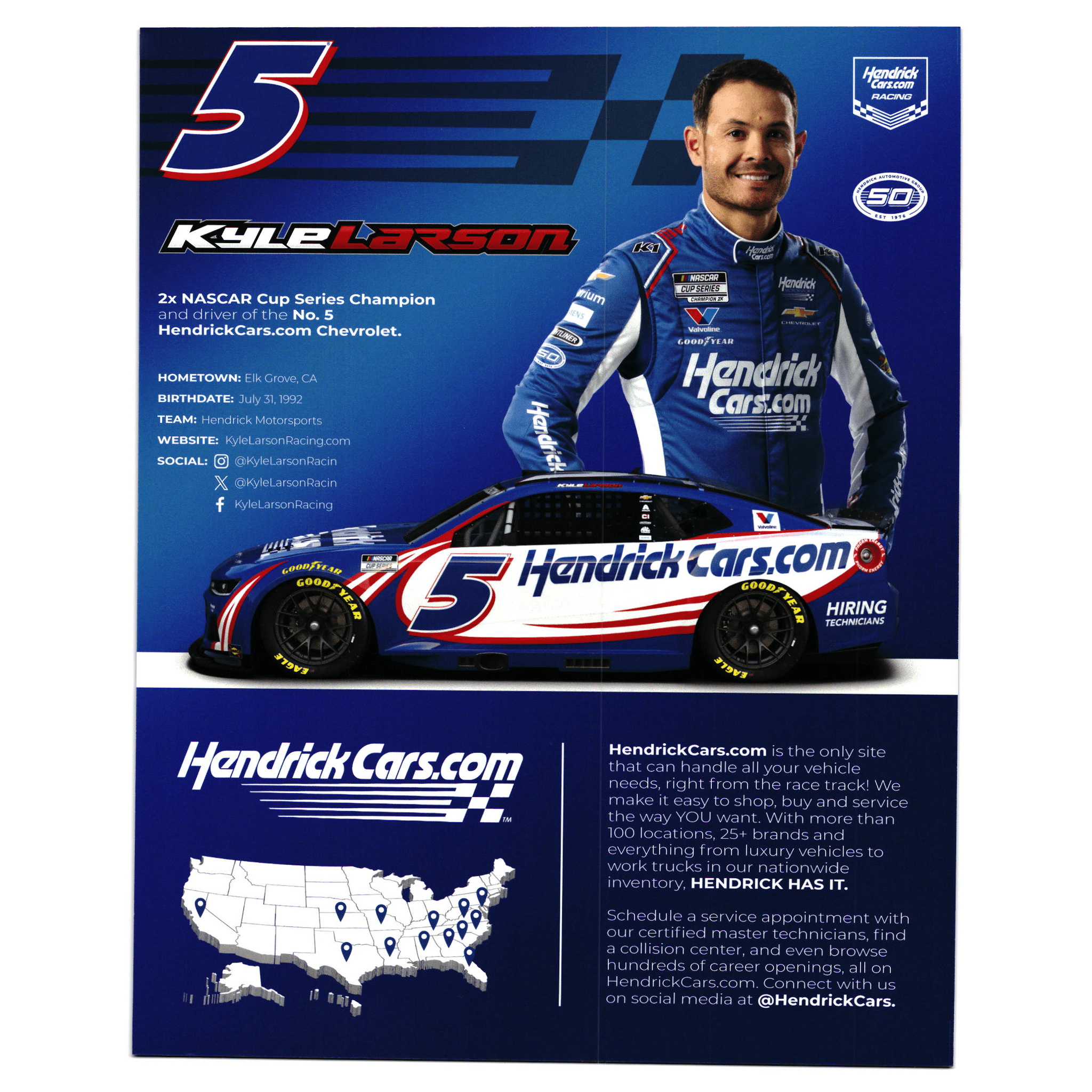 2026 Kyle Larson #5 Hendrick Motorsports NASCAR Hero Card