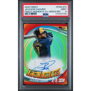 Jackson Chourio 2025 Topps Finest Finest Moments AU-Green Refractor #FMAJCH – PSA 9