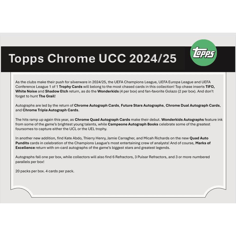2024-25 Topps Chrome UEFA Club Competitions Soccer Hobby Pack