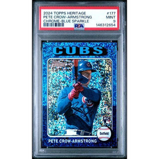 Pete Crow-Armstrong 2024 Topps Heritage Chrome – Blue Sparkle #177 – PSA 9