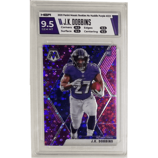 J.K. Dobbins 2020 Panini Mosaic Rookies No Huddle Purple #223 HGA 9.5