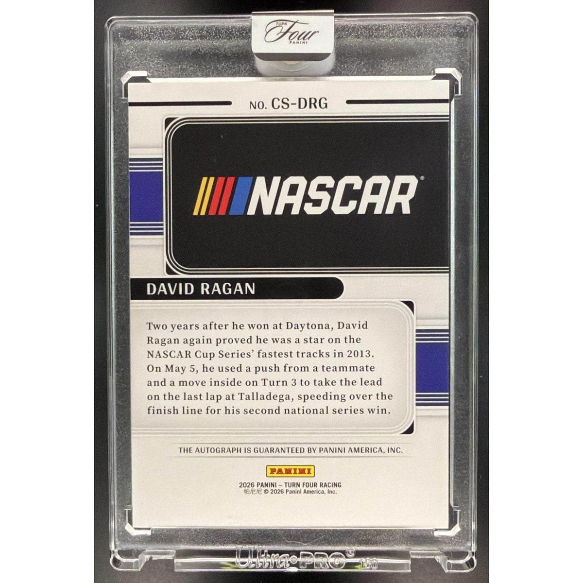 2026 Panini Turn Four Racing Center Stage David Ragan #CS-DRG Autograph 36/75 Non-Graded