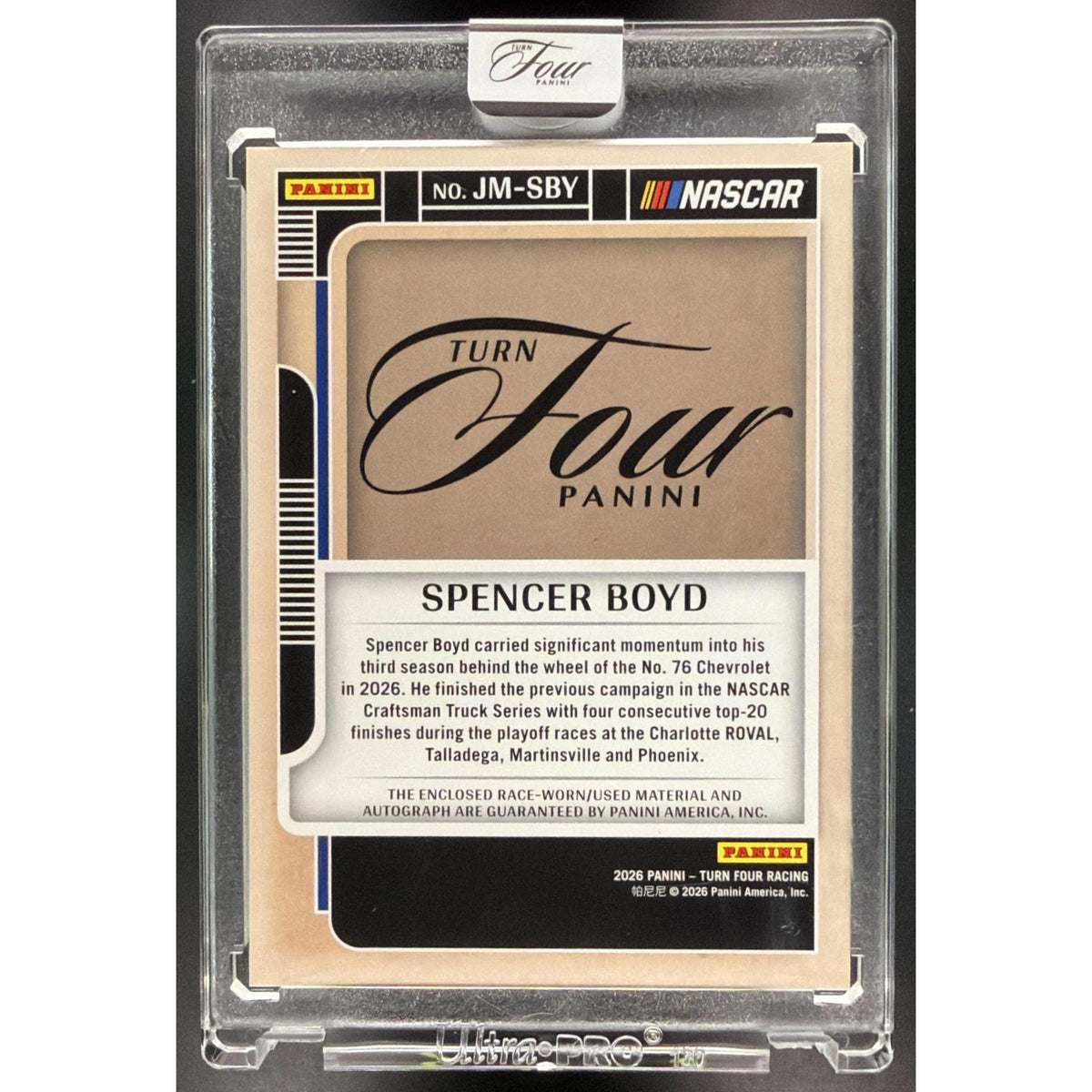 2026 Panini Turn Four Racing Spencer Boyd #JM-SBY Jumbo Memorabilia Numbered 12/25 Non-Graded