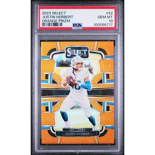 Justin Herbert 2023 Panini Select #52 Orange Prizm PSA 10